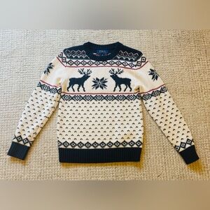 NWT Polo Ralph Lauren Boys Reindeer Cotton Wool Ski Holiday Sweater Sz S / 8